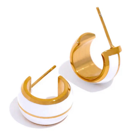 WHITE HUGGIE - HOOP EARRINGS